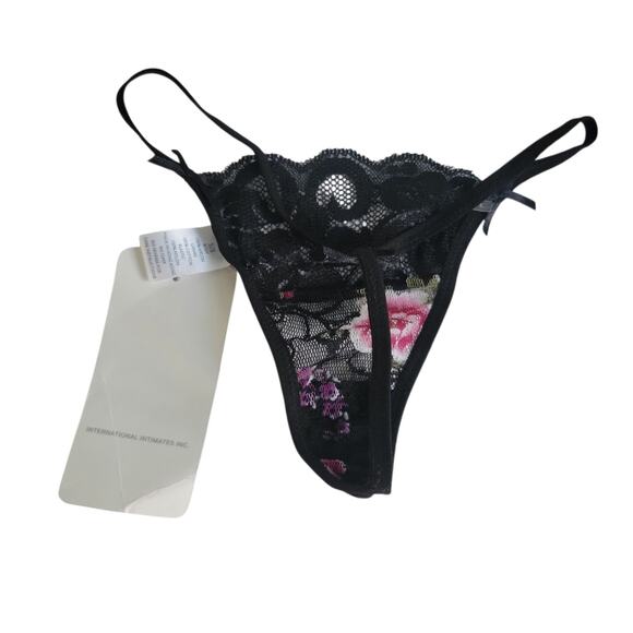 Y2k Sheer Black Floral Mesh Lace Micro Thong Rene Rofe SM - Picture 4 of 8